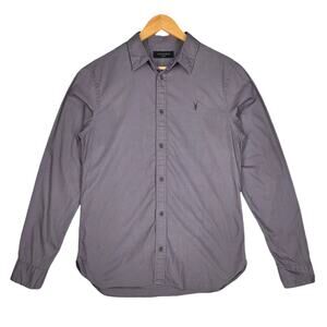 ALLSAINTS MEN’S RIVIERA LONG‑SLEEVE BUTTON-DOWN SHIRT  – SIZE SMALL – GRAY